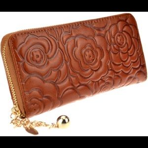 GENUINE HESHE CONTINENTAL ZIP WALLET ORGANIZER LEATHER ROSE